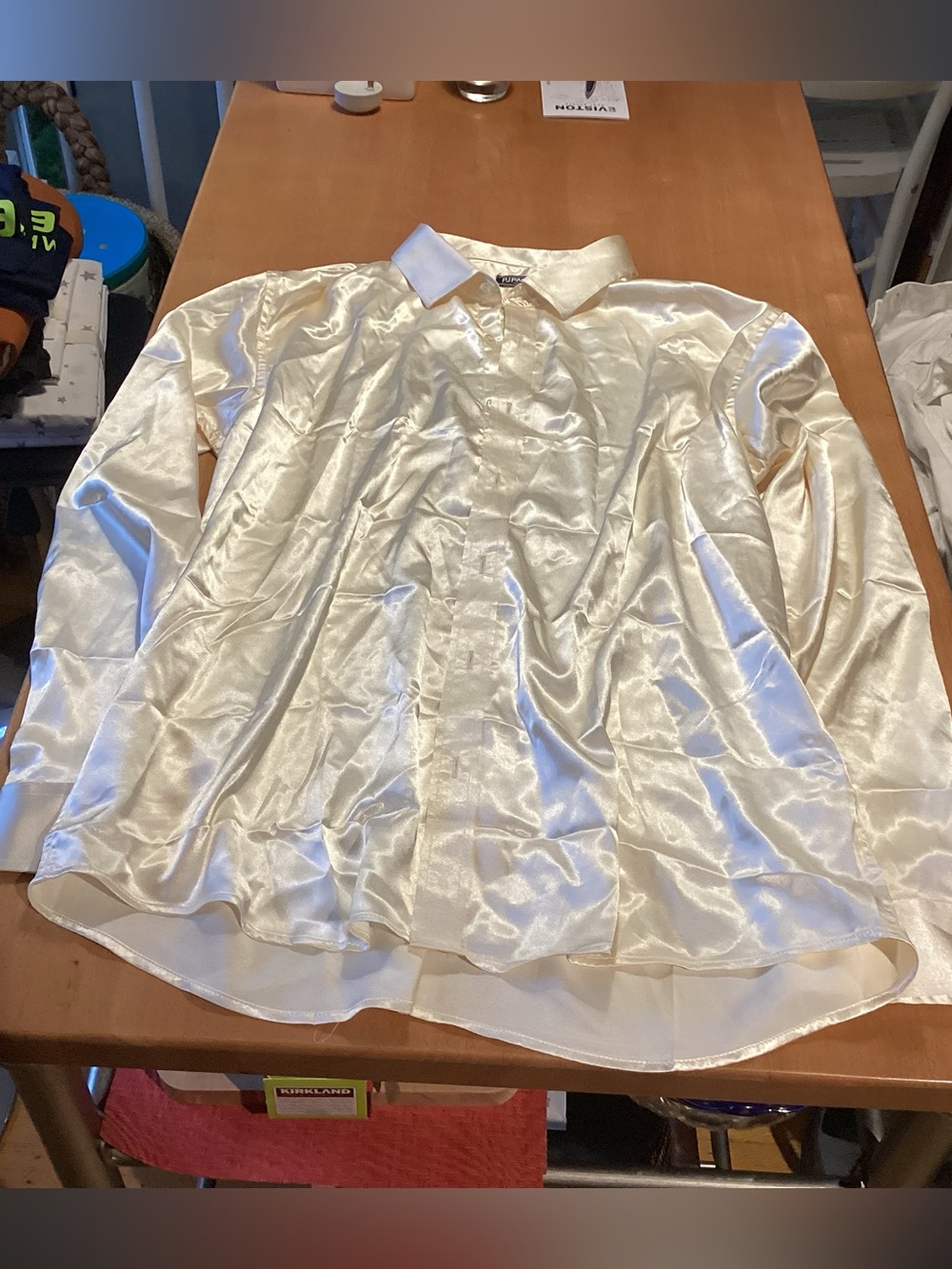 Silky Cream Satin Button-Up Blouse